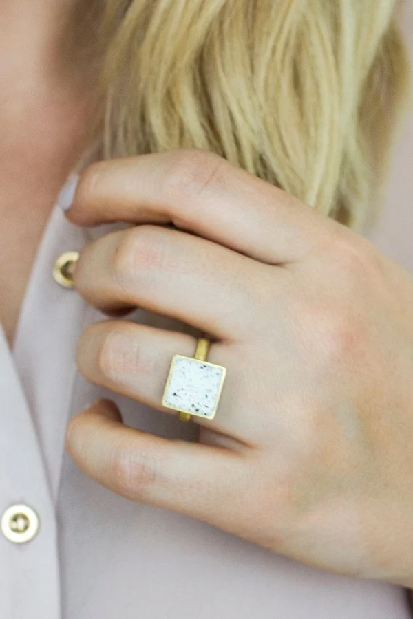 Brushed Brass & Jesmonite Square Ring