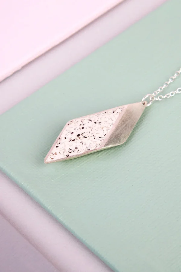 Sterling Silver & Jesmonite 3D Rhombus Necklace - Image 2